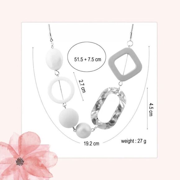 Geometric Acrylic Statement Necklace Blue Gray Green - Picture 3 of 3